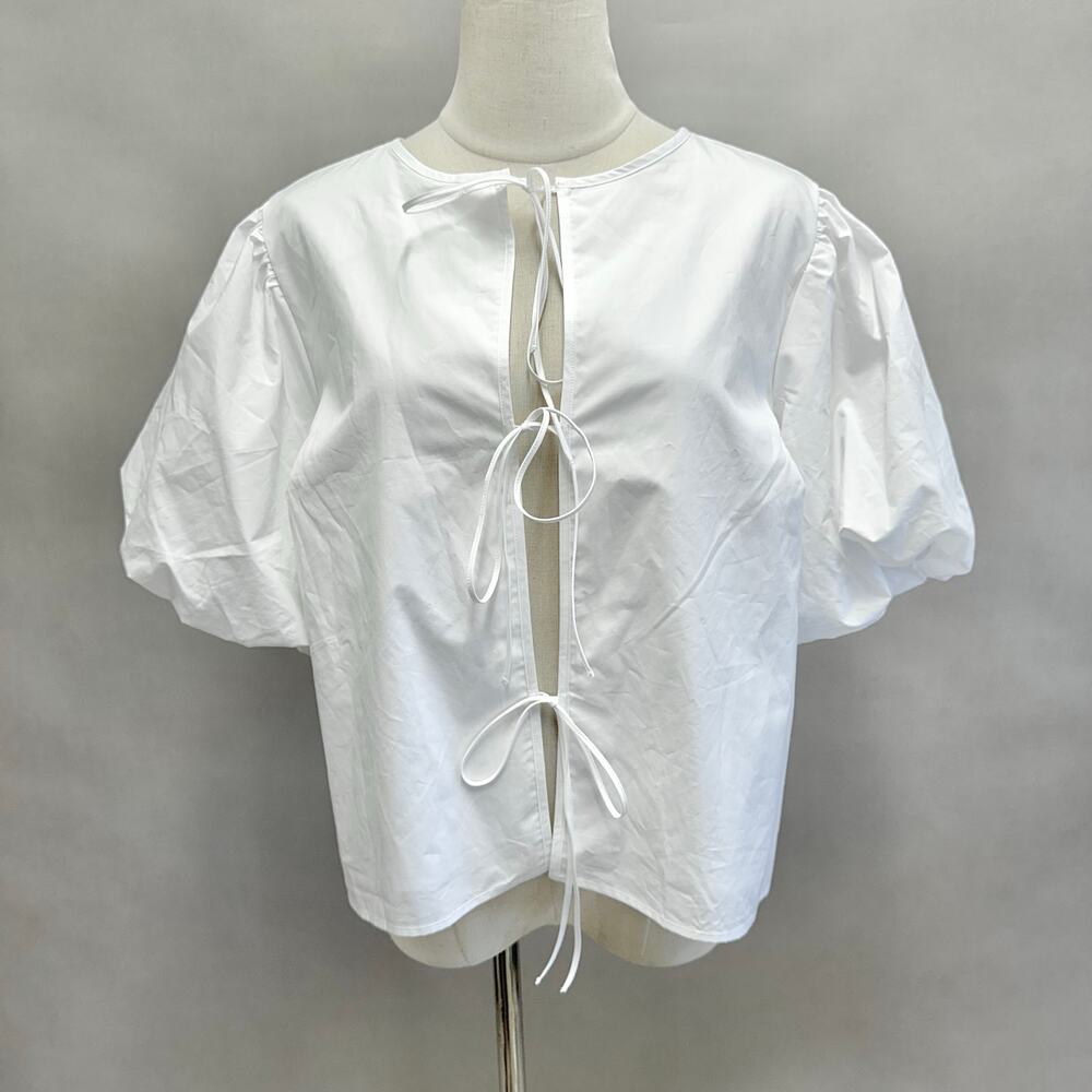 Abercrombie & Fitch Short-Sleeve Tie-Front‎ Top Solid White Size Medium NWT